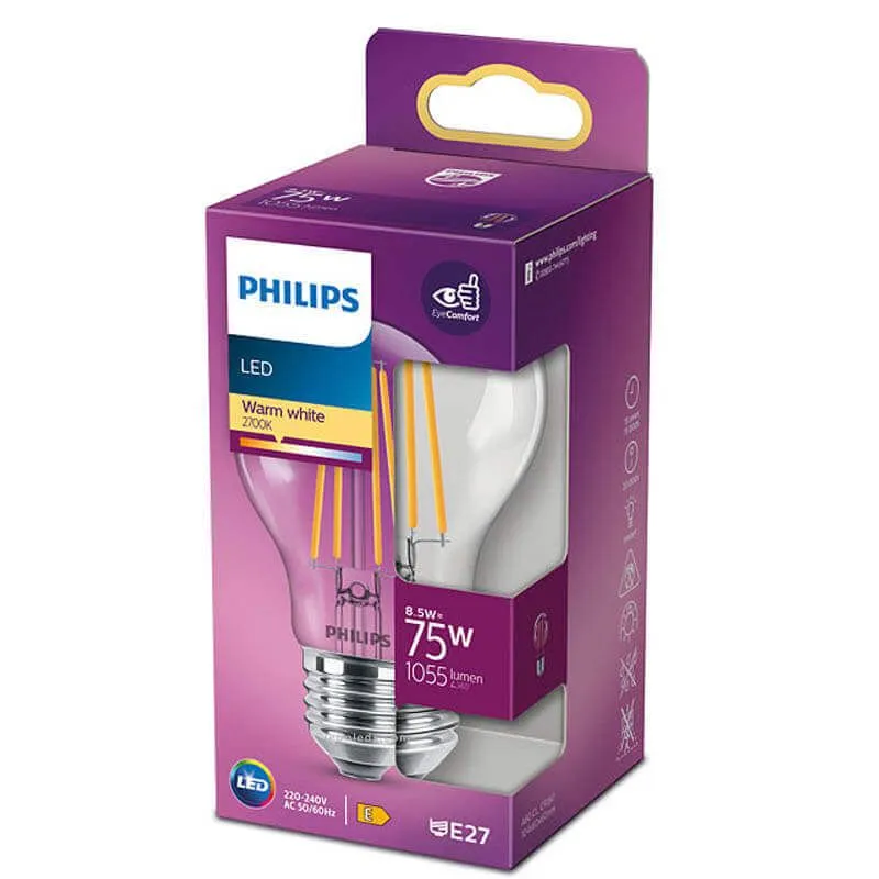 Ampoule DEL Philips à filament classique équivalente à 75 W - 8,5 W | LeonLeds.com