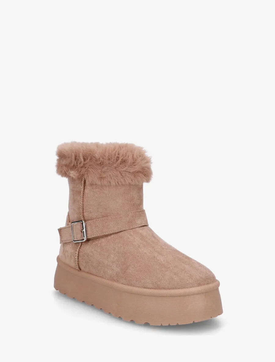 Bottines montantes fourrées à sangle - Taupe
