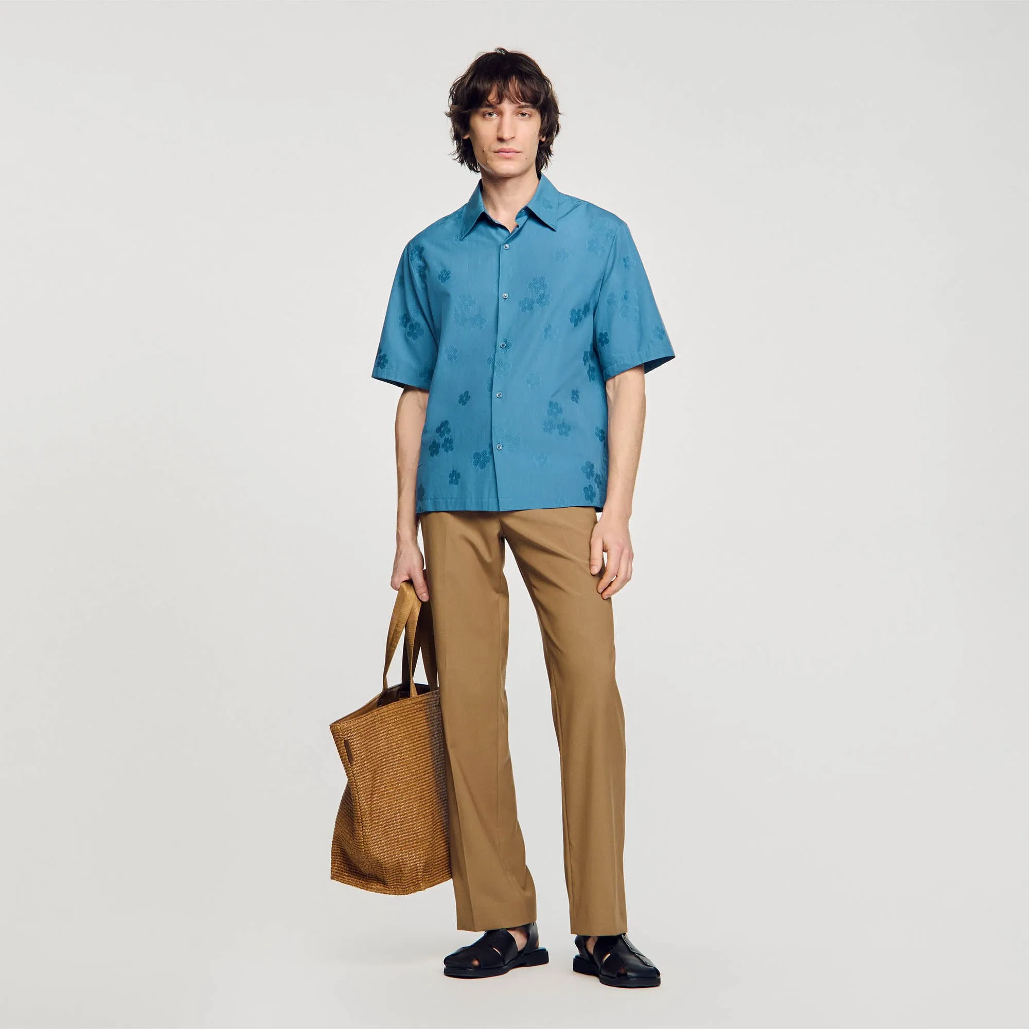 Chemise oversize jacquard fleurs