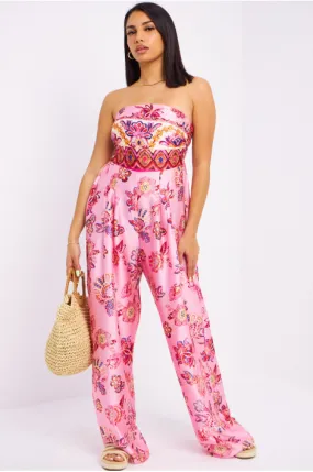 Combinaison pantalon rose bustier à fleurs
