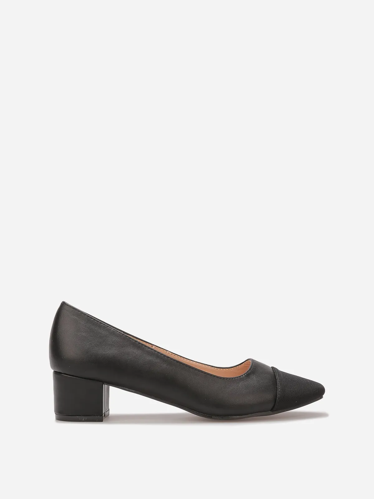 Escarpins avec bout noir en tissu- Noir