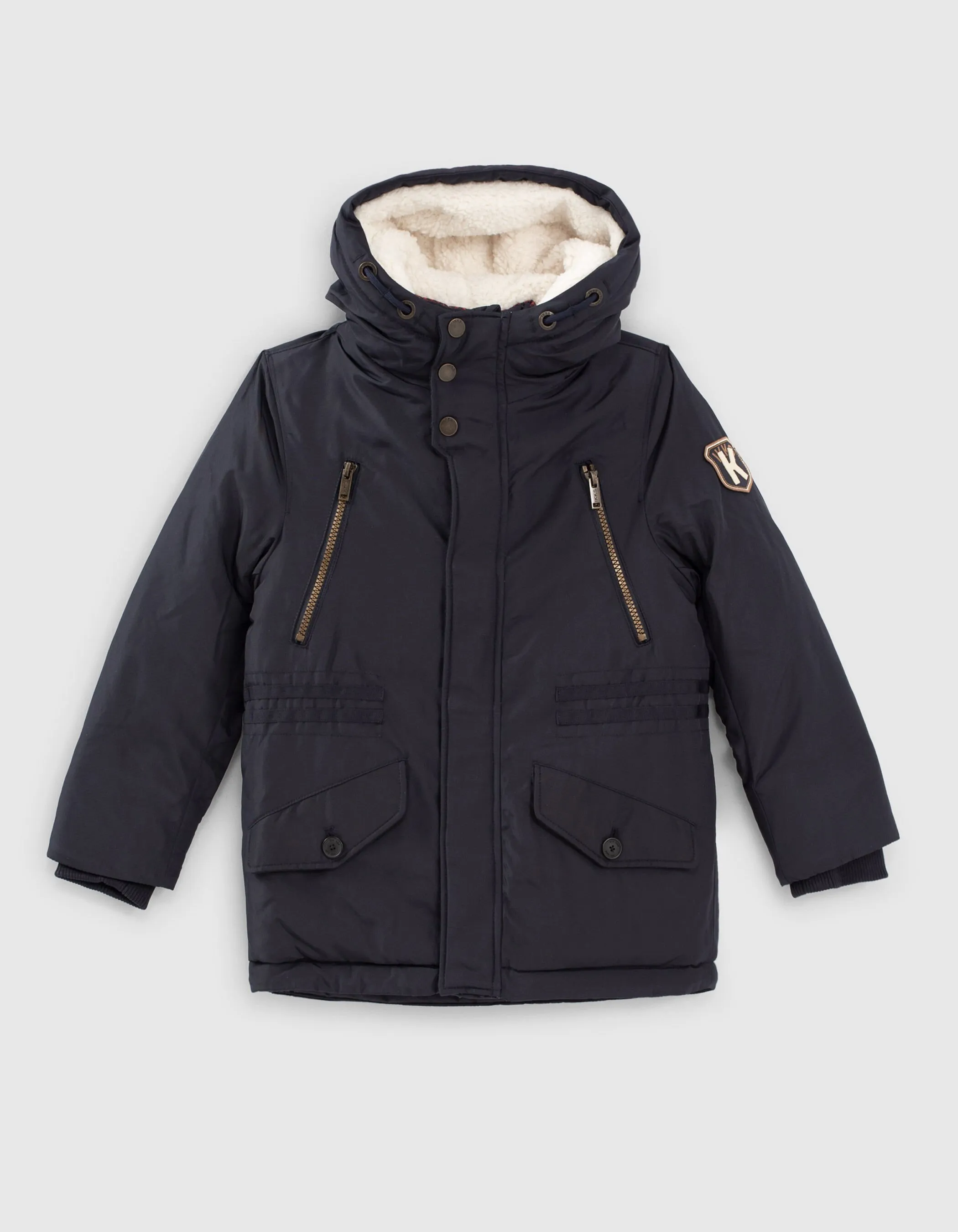 Parka 2 en 1 navy sous-doudoune rouge damier garçon