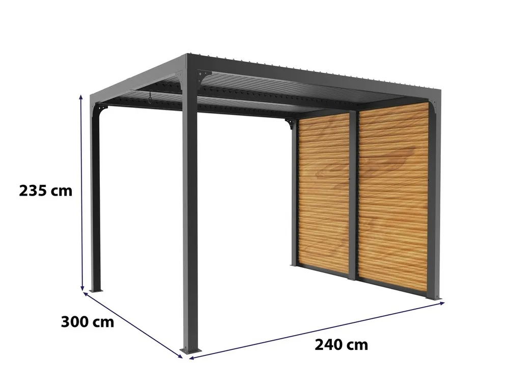 Pergola bioclimatique aluminium 7,20 m² - gris anthracite - ventelles latérales
