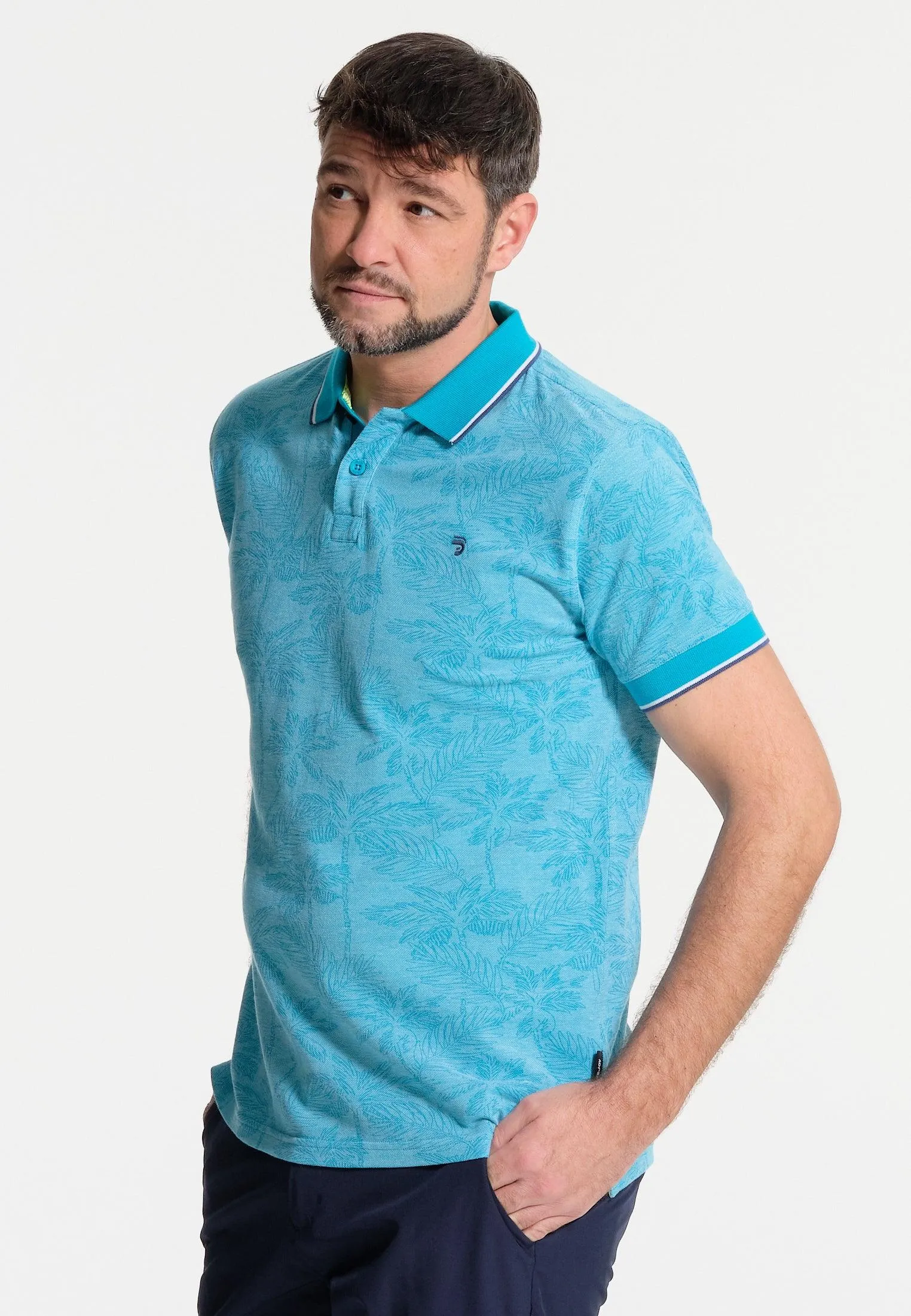 Polo homme cyan végétal