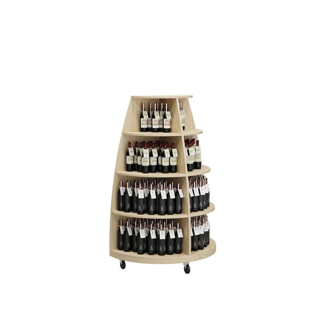 Présentoir tête de gondole sur roulette teinté verni cotonnade l100xp52xh140cm