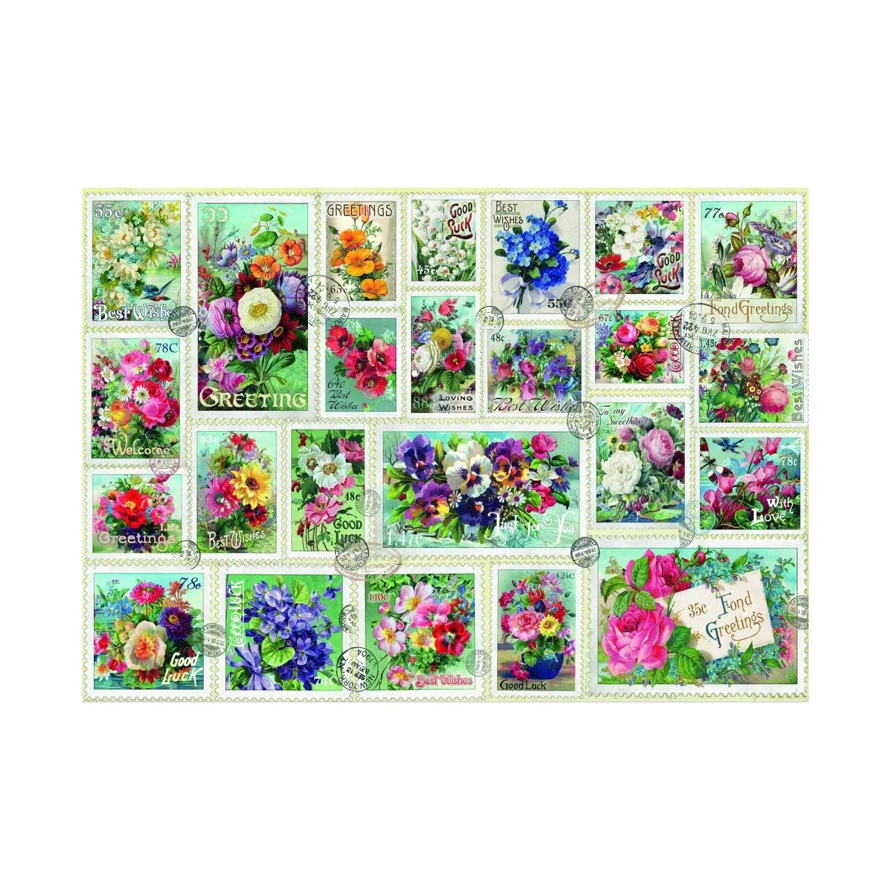Puzzle 2000 pièces - Timbre Collection Fleurs