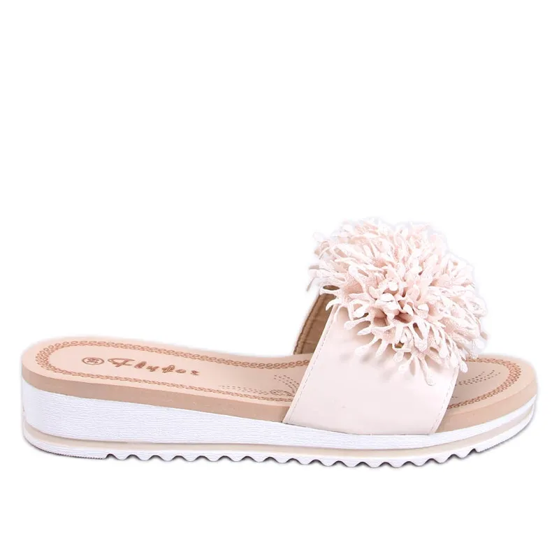 Ragnes Mules compensées à fleurs beiges