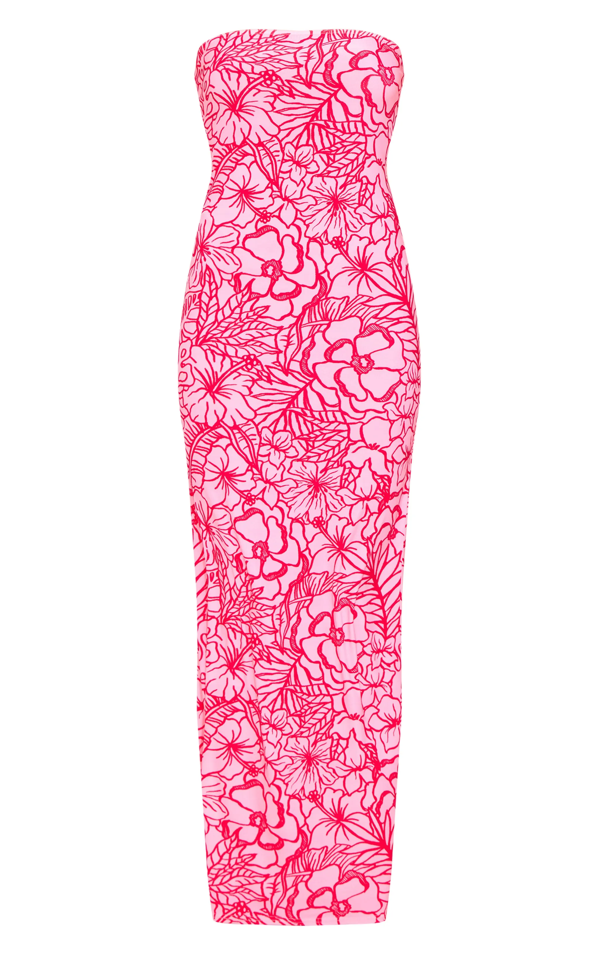 Robe longue bustier moulante rose imprimé fleurs