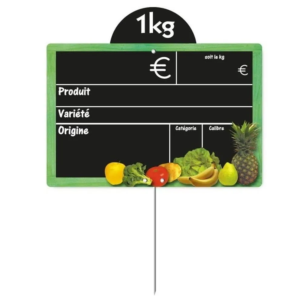 Étiquette primeur cueillette 15x10cm sans roulette pique inox